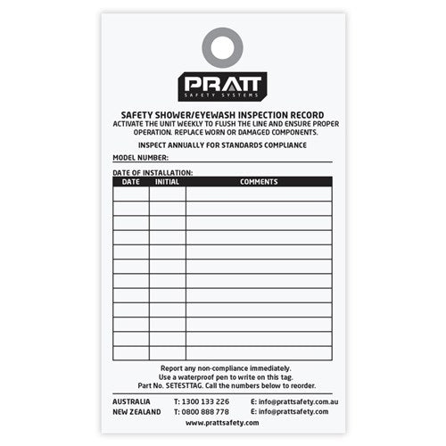 Pratt Shower And Eye Wash Test Tag - Pack Of 10